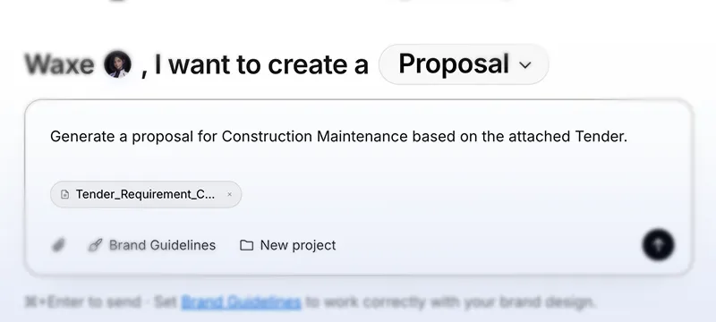 Waxe’s compose box with a proposal brief and an attached tender document
