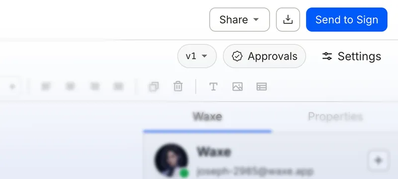 A finished document in the editor with Share and Send to Sign buttons