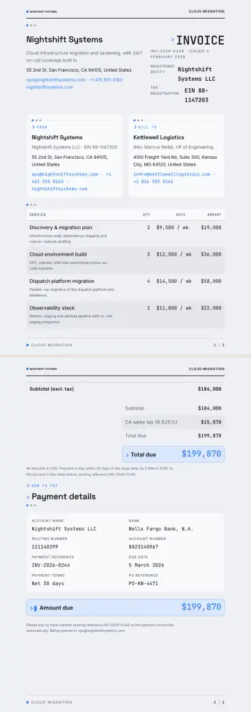 Example invoice generated by waxTable