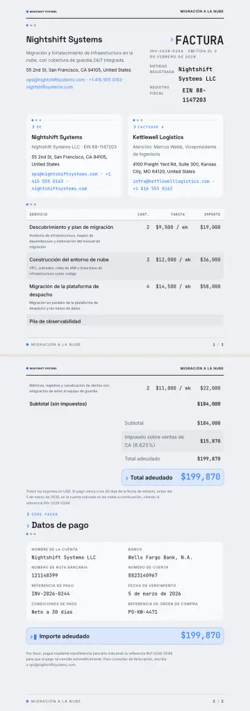 Ejemplo de factura generado por waxTable
