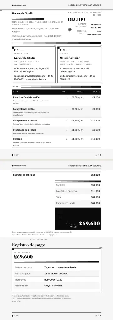 Ejemplo de recibo generado por waxTable