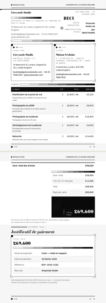 Exemple de reçu généré par waxTable