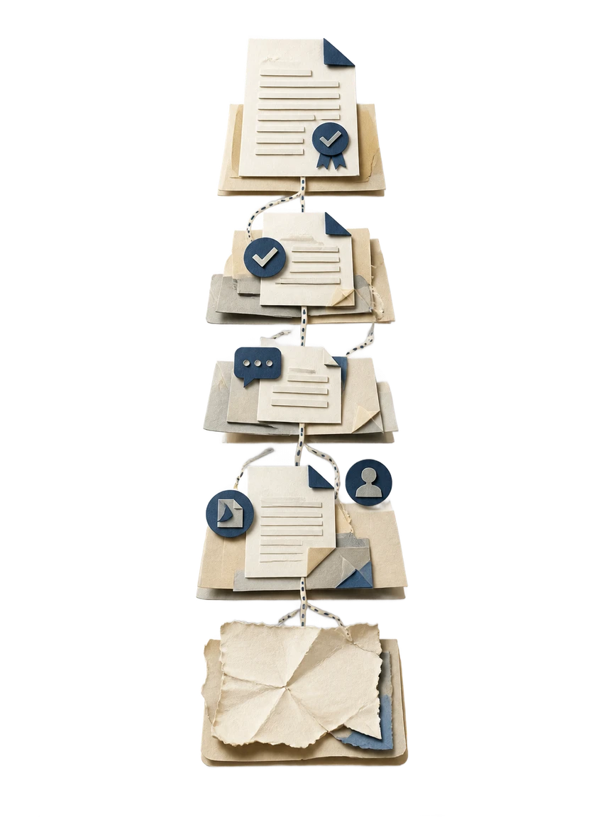 How Waxe generates a change request, shown as papercraft