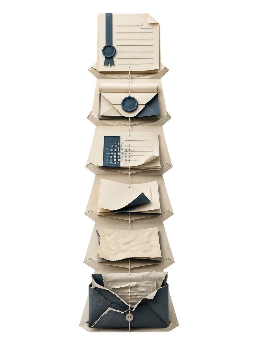 How Waxe generates a contract, shown as papercraft