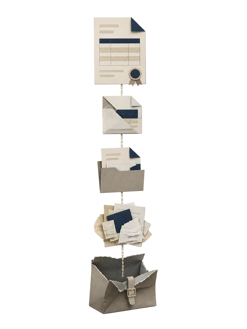 How Waxe generates a invoice, shown as papercraft