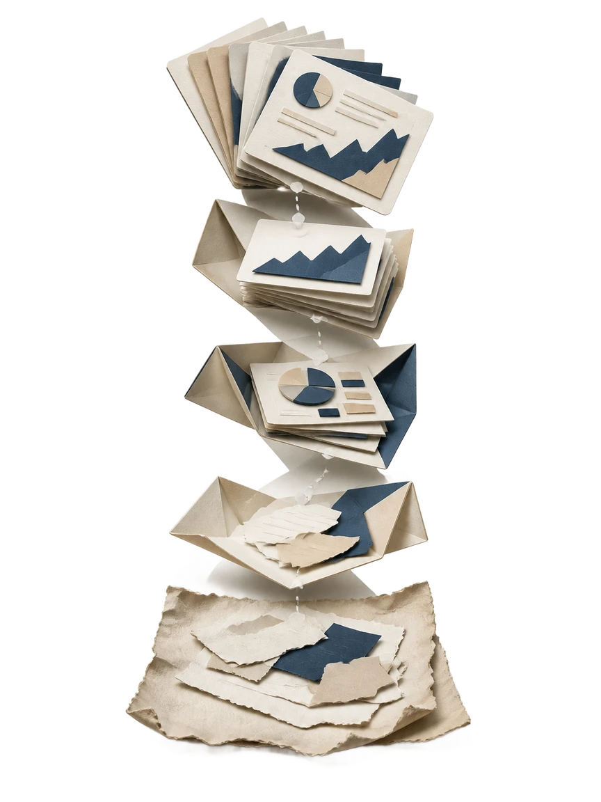 How Waxe generates a pitch deck, shown as papercraft
