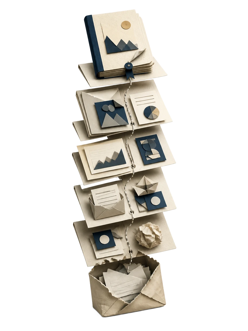 How Waxe generates a proposal, shown as papercraft