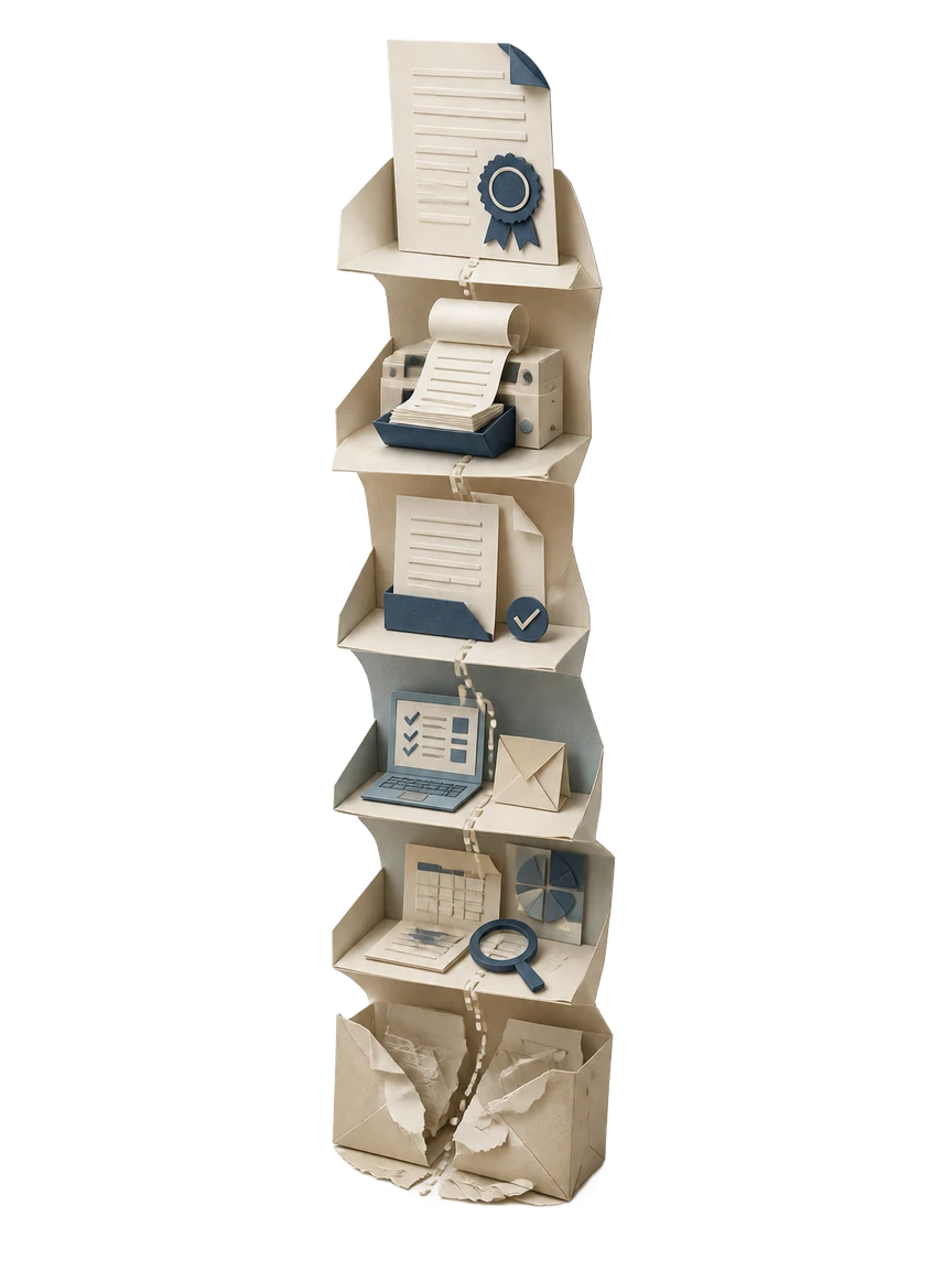 How Waxe generates a purchase order, shown as papercraft