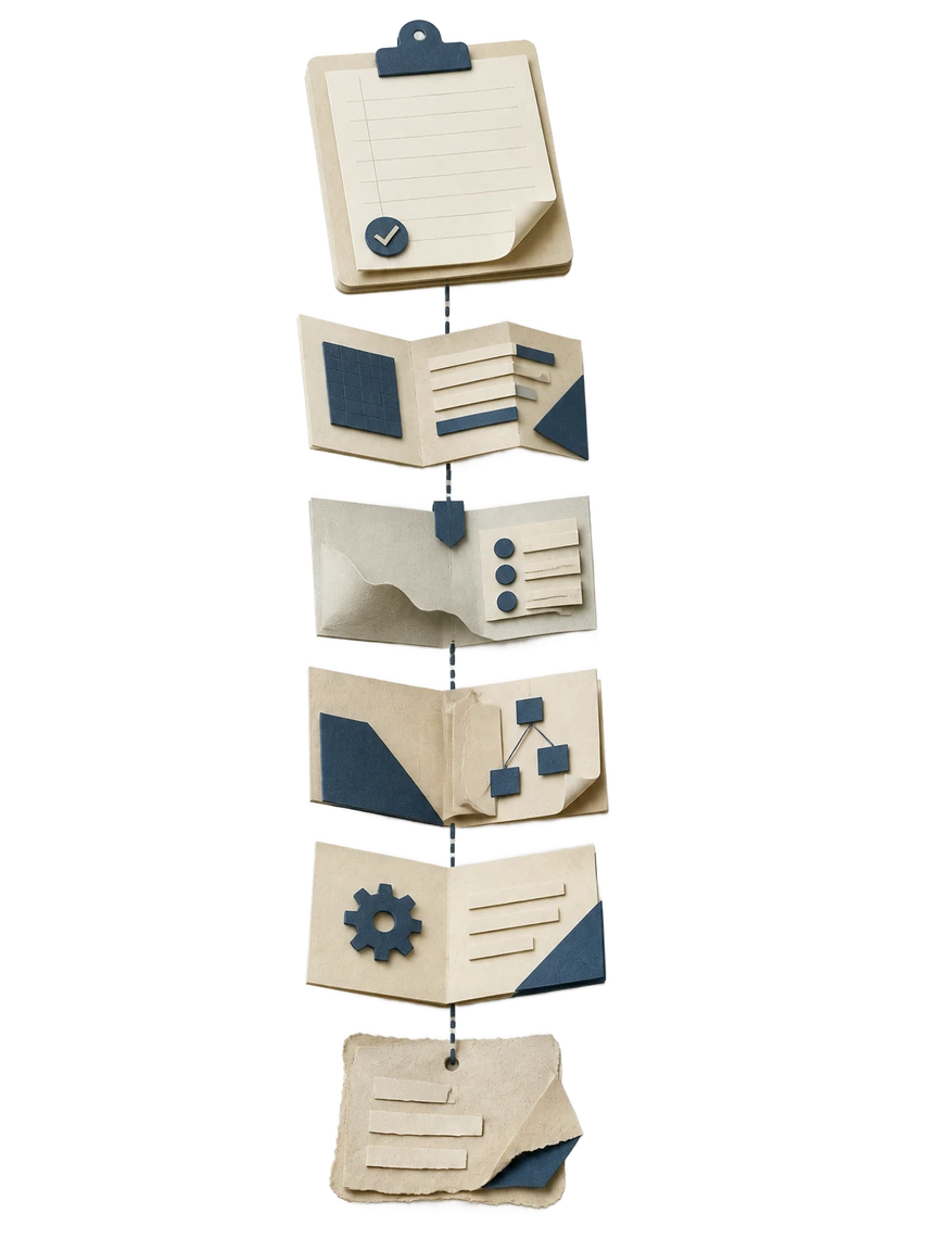How Waxe generates a requirements document, shown as papercraft