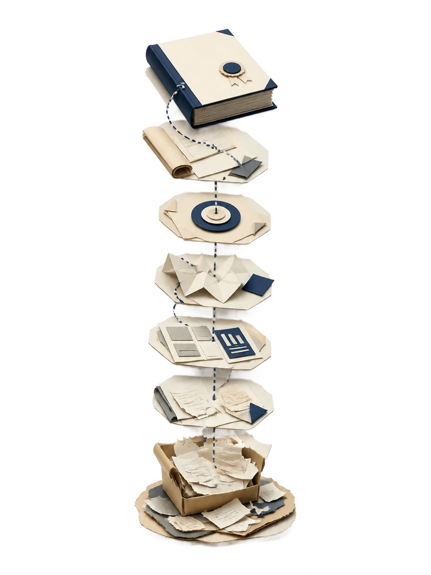 How Waxe generates a scope of work, shown as papercraft