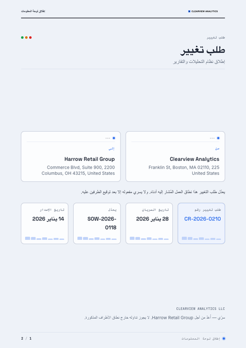 A finished change request rendered in a تقني look