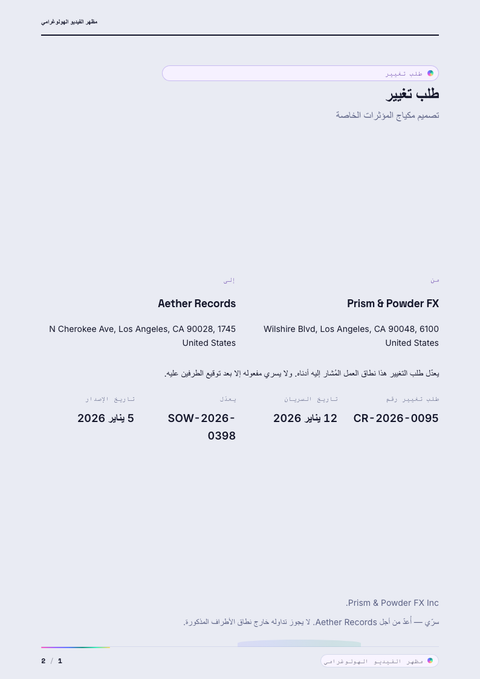 A finished change request rendered in a مستقبلي look