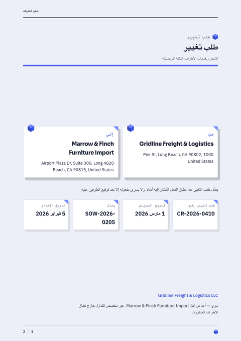 A finished change request rendered in a ثلاثي الأبعاد look
