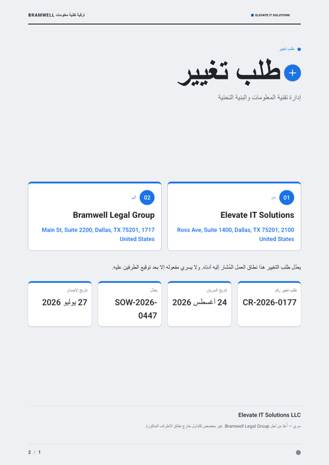 A finished change request rendered in a مسطح وبسيط look