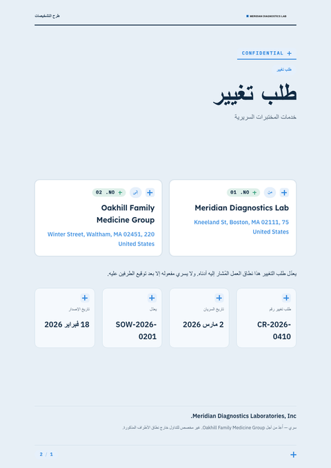 A finished change request rendered in a متنوع look