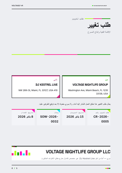A finished change request rendered in a لوني look