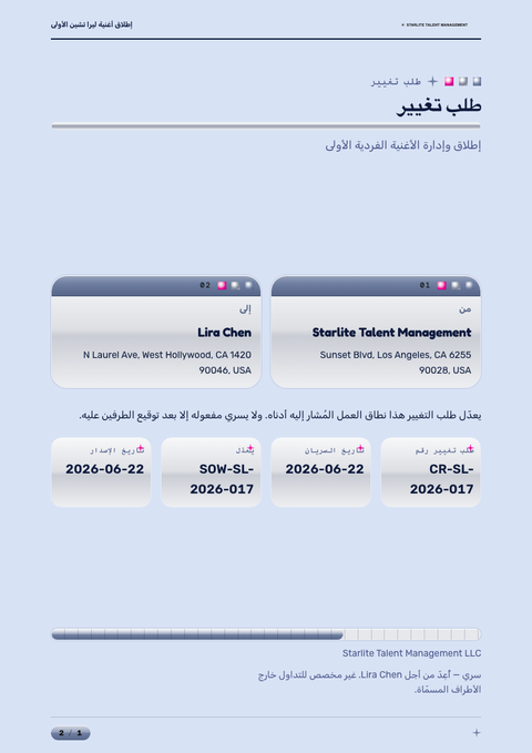 A finished change request rendered in a كلاسيكي look