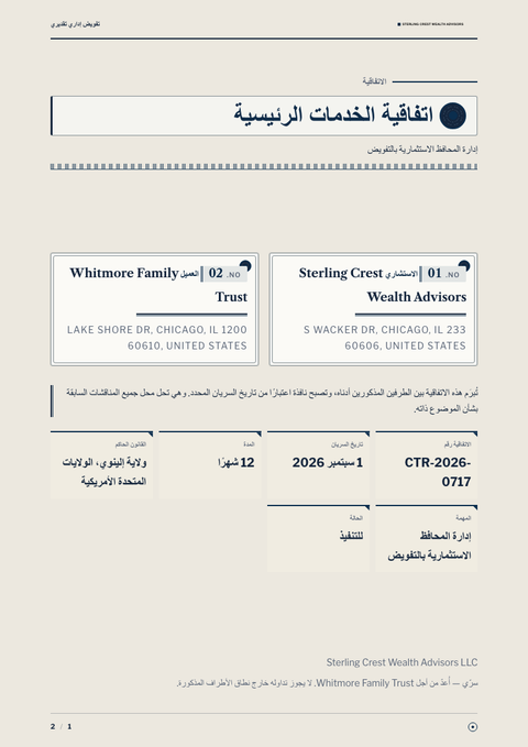 A finished contract rendered in a متنوع look