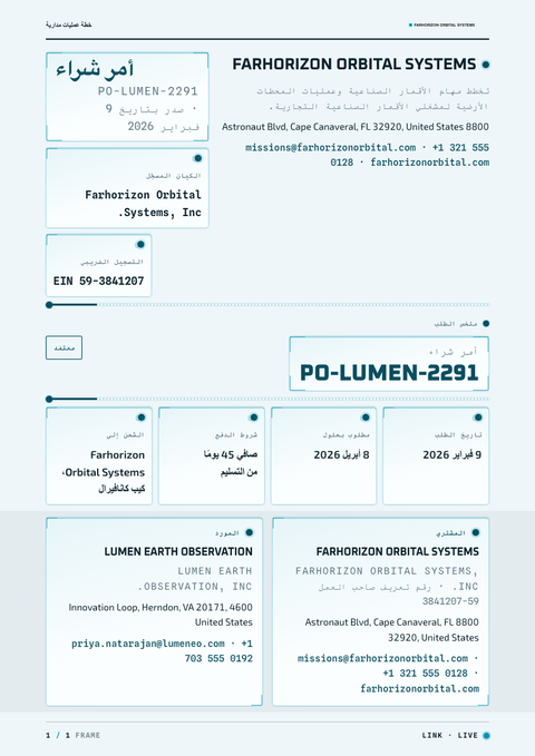 A finished purchase order rendered in a مستقبلي look