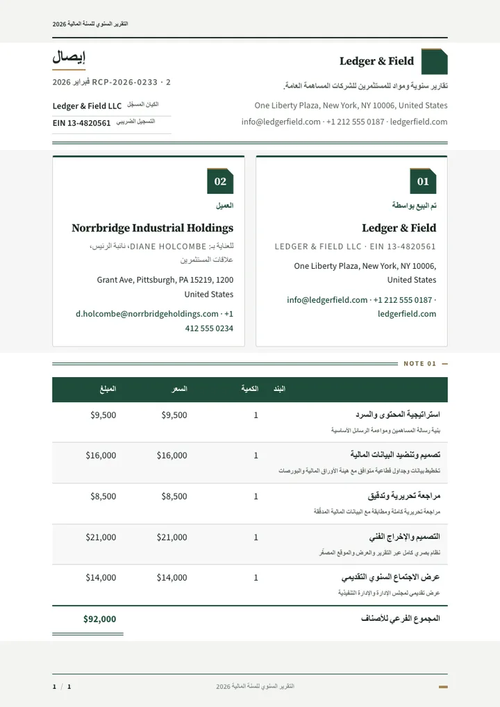 تقرير سنوي — مثال كامل من إنشاء Waxe