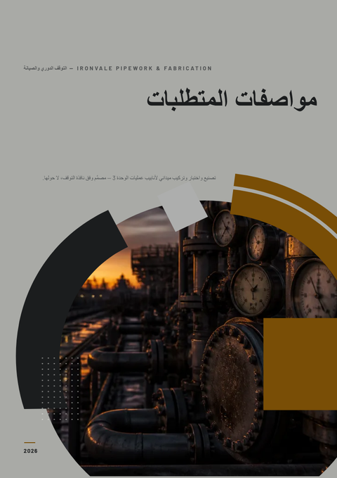 A finished requirements document rendered in a أسلوب حياة look
