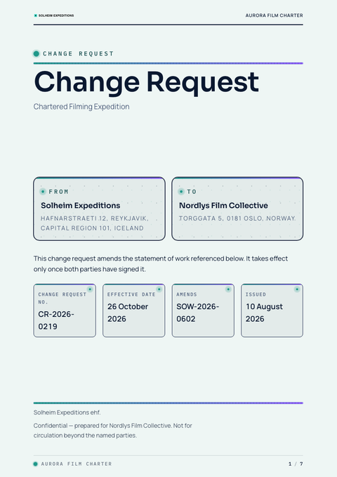 A finished change request rendered in a gradient look