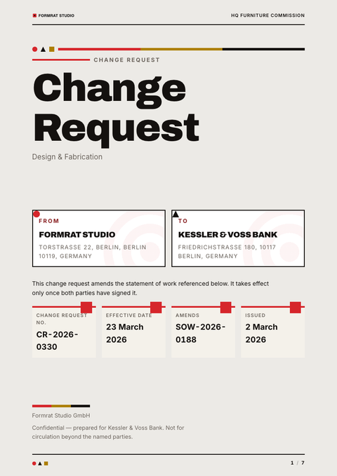 A finished change request rendered in a retro look