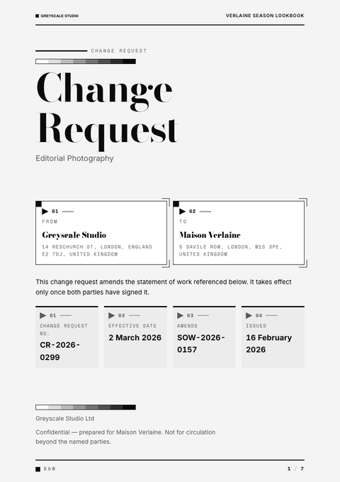 A finished change request rendered in a color look