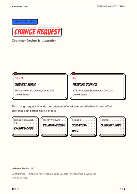 A finished change request rendered in a illustrated look