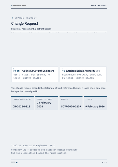 A finished change request rendered in a technical look