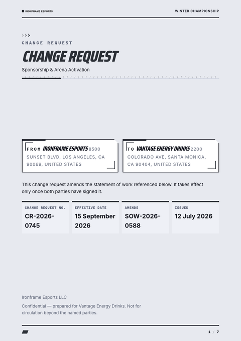 A finished change request rendered in a game & pop look