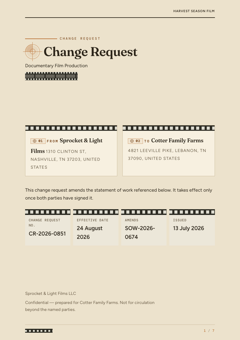A finished change request rendered in a photo look