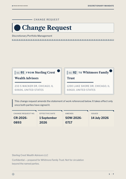 A finished change request rendered in a misc look