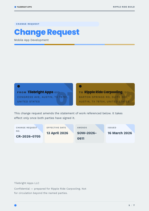 A finished change request rendered in a flat & minimal look