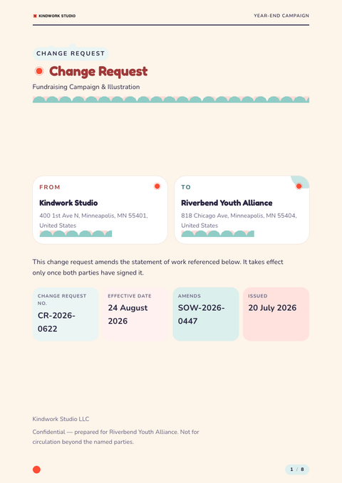 A finished change request rendered in a illustrated look