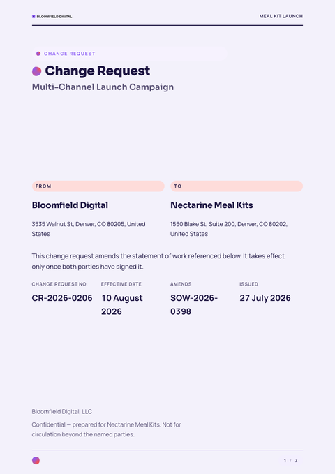 A finished change request rendered in a gradient look