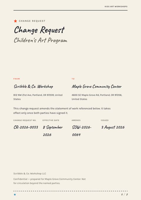 A finished change request rendered in a illustrated look