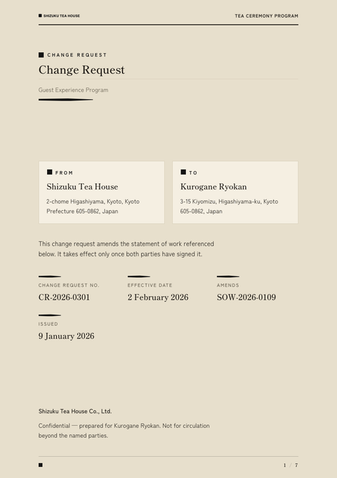 A finished change request rendered in a cultural look
