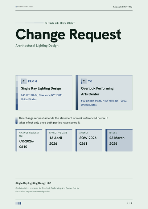 A finished change request rendered in a color look