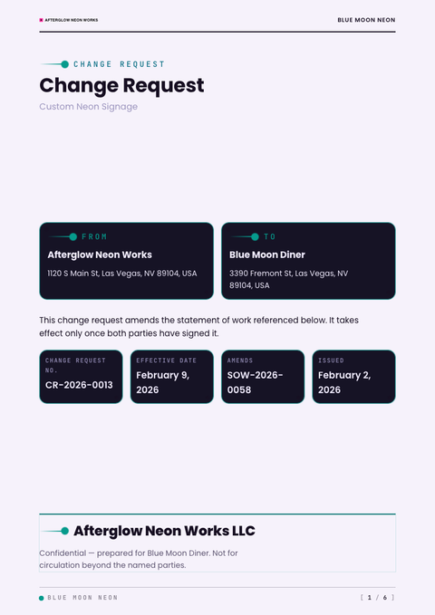 A finished change request rendered in a futuristic look