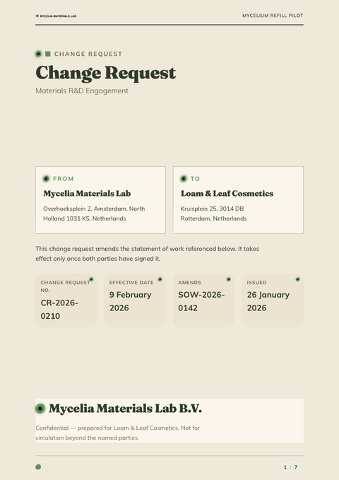 A finished change request rendered in a nature look