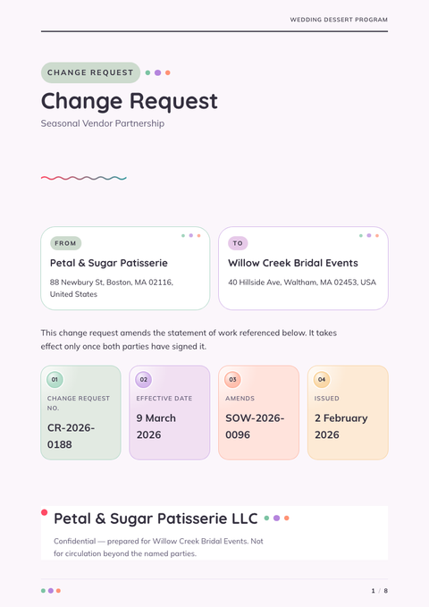 A finished change request rendered in a color look
