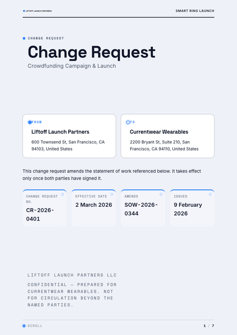 A finished change request rendered in a motion look