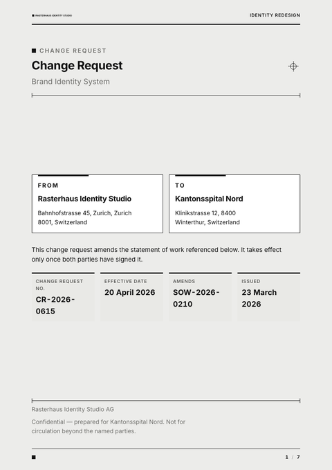 A finished change request rendered in a flat & minimal look