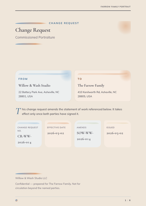 A finished change request rendered in a illustrated look