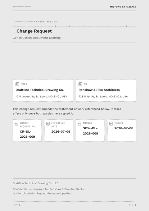 A finished change request rendered in a technical look