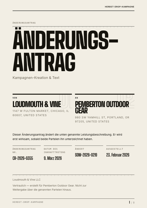 A finished change request rendered in a typografisch look