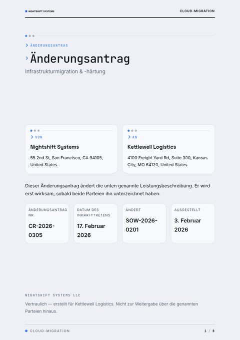 A finished change request rendered in a dunkel look