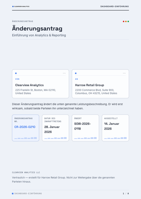 A finished change request rendered in a technisch look