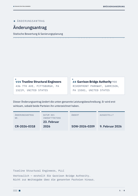 A finished change request rendered in a technisch look